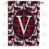 America Forever Elegant Red And Black Plaid Monogram House Flag