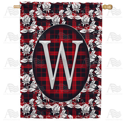 America Forever Elegant Red And Black Plaid Monogram House Flag
