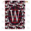 Elegant Red And Black Plaid Monogram House Flag