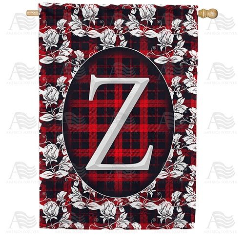 Elegant Red And Black Plaid Monogram House Flag
