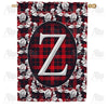 Elegant Red And Black Plaid Monogram House Flag