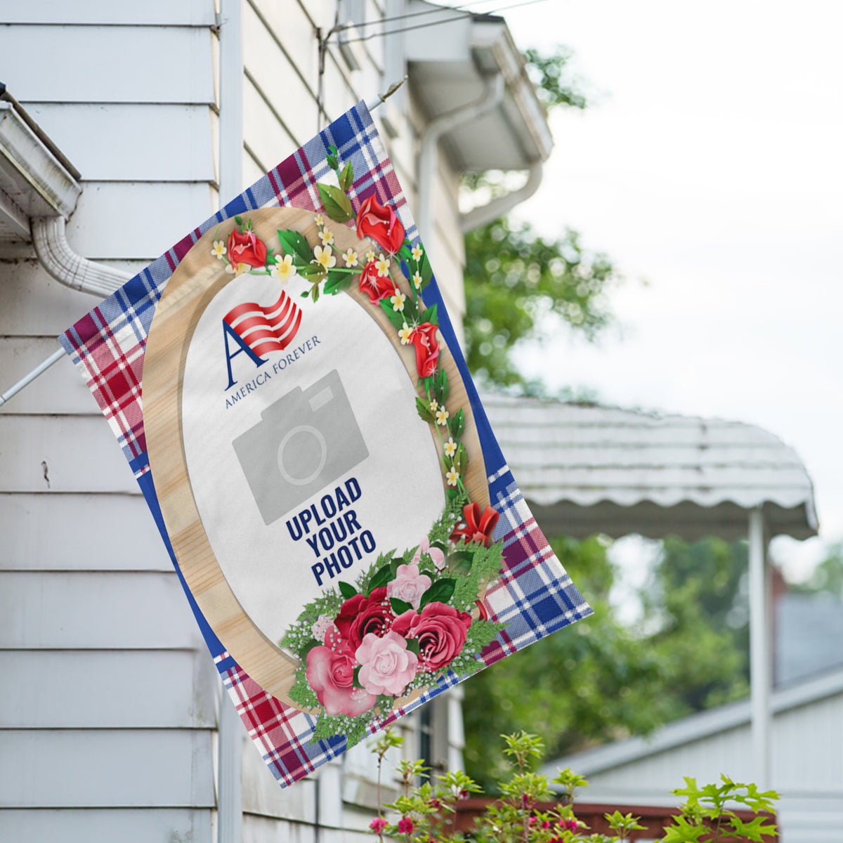 America Forever Personalized Roses On Wood Frame House Flag