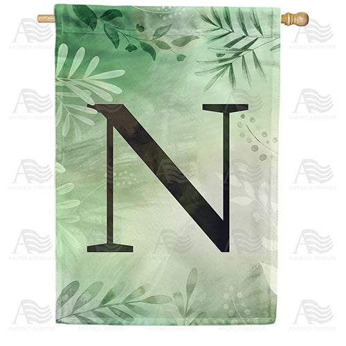 America Forever Lush Leaves Monogram House Flag