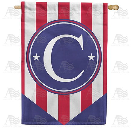 Red, White And Blue Emblem Monogram House Flag