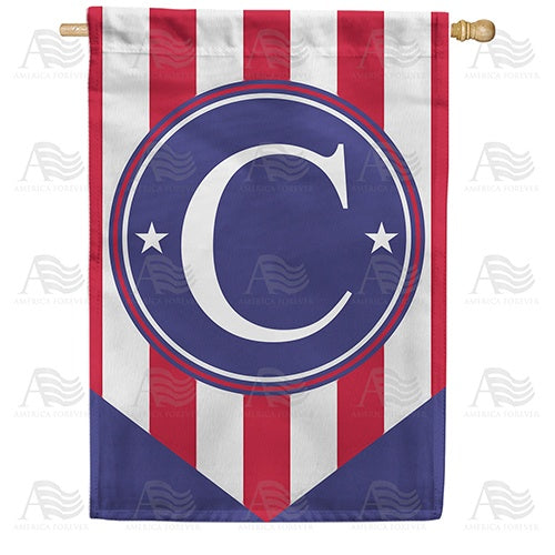 Red, White And Blue Emblem Monogram House Flag