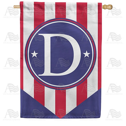 Red, White And Blue Emblem Monogram House Flag