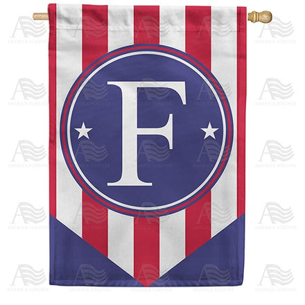 Red, White And Blue Emblem Monogram House Flag