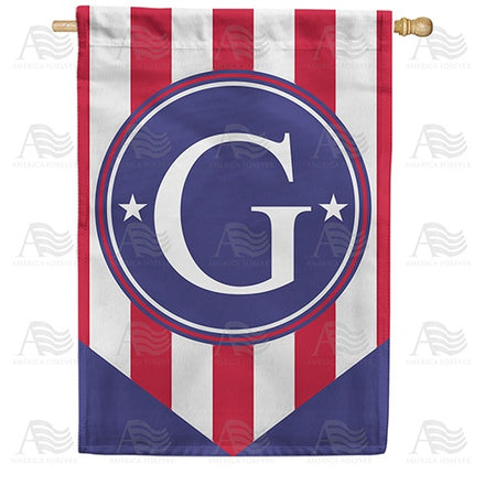 Red, White And Blue Emblem Monogram House Flag