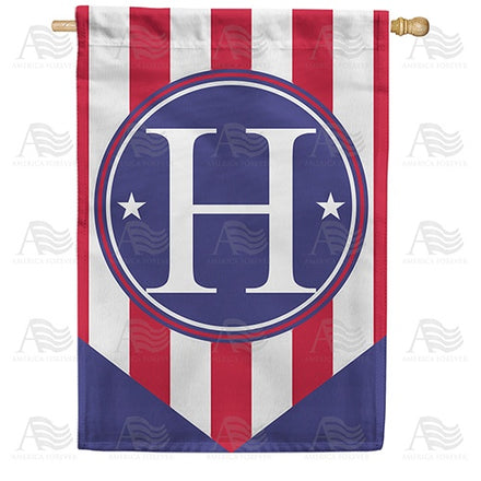 Red, White And Blue Emblem Monogram House Flag