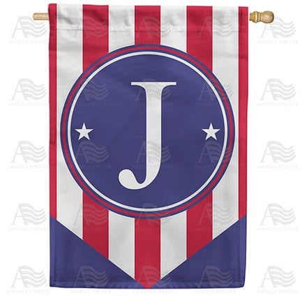 Red, White And Blue Emblem Monogram House Flag
