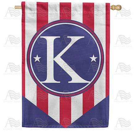 Red, White And Blue Emblem Monogram House Flag