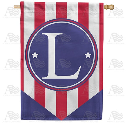 Red, White And Blue Emblem Monogram House Flag