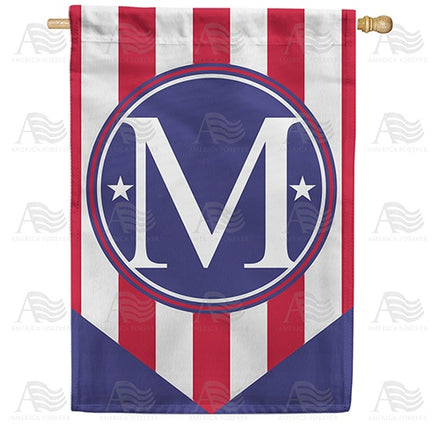 Red, White And Blue Emblem Monogram House Flag