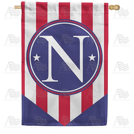 Red, White And Blue Emblem Monogram House Flag
