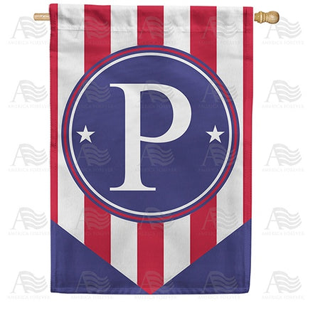Red, White And Blue Emblem Monogram House Flag