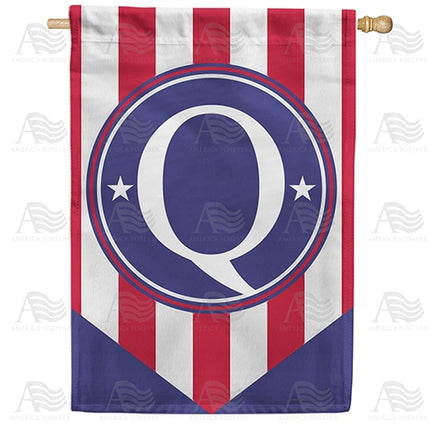 Red, White And Blue Emblem Monogram House Flag