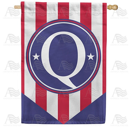 Red, White And Blue Emblem Monogram House Flag