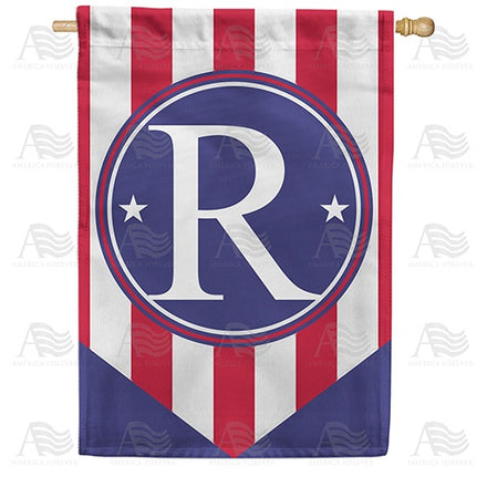 Red, White And Blue Emblem Monogram House Flag