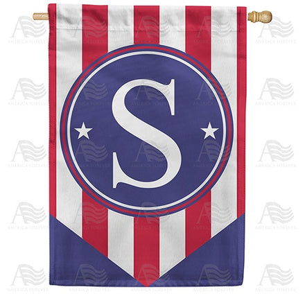 Red, White And Blue Emblem Monogram House Flag