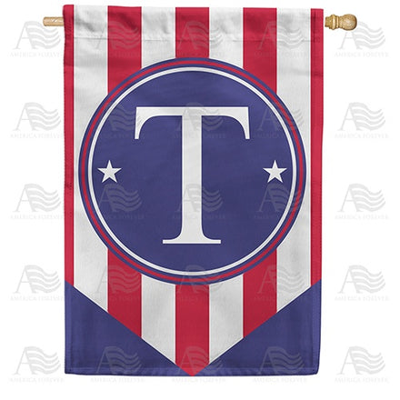 Red, White And Blue Emblem Monogram House Flag