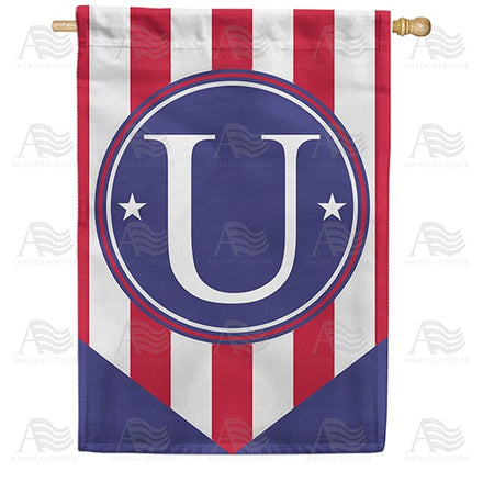 Red, White And Blue Emblem Monogram House Flag