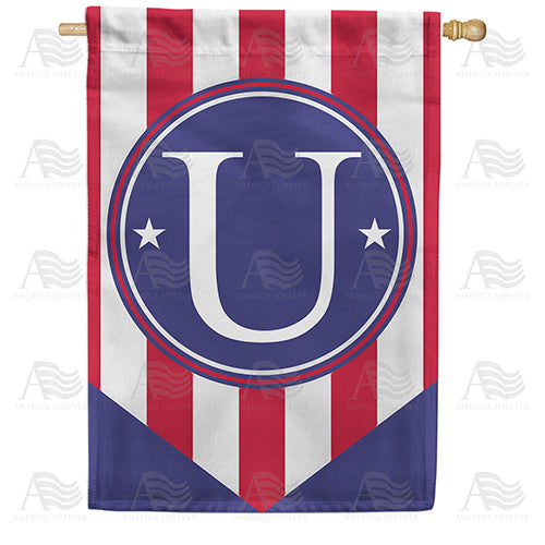 America Forever Red, White And Blue Emblem Monogram House Flag