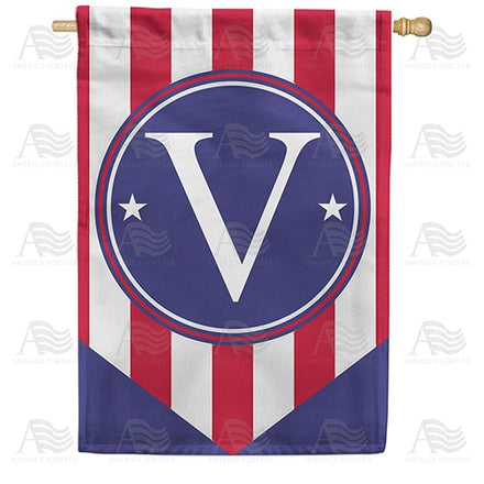 Red, White And Blue Emblem Monogram House Flag