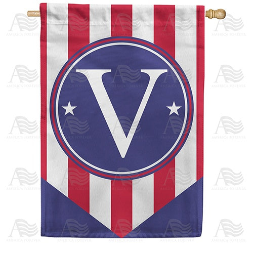Red, White And Blue Emblem Monogram House Flag