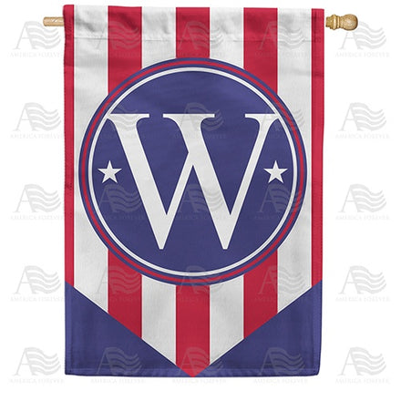 Red, White And Blue Emblem Monogram House Flag