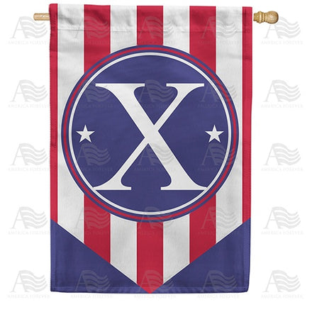 Red, White And Blue Emblem Monogram House Flag