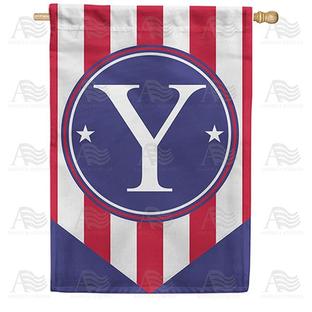 Red, White And Blue Emblem Monogram House Flag