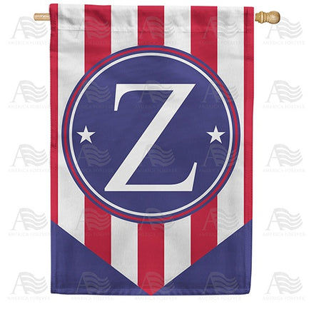 Red, White And Blue Emblem Monogram House Flag