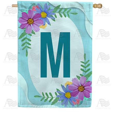 America Forever Cosmos On Blue Wood Monogram House Flag