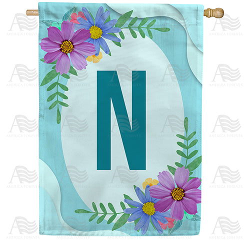 America Forever Cosmos On Blue Wood Monogram House Flag