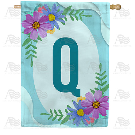 America Forever Cosmos On Blue Wood Monogram House Flag