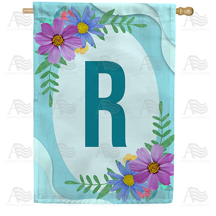 America Forever Cosmos On Blue Wood Monogram House Flag