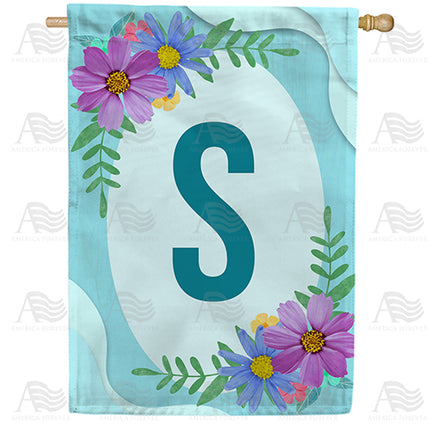 America Forever Cosmos On Blue Wood Monogram House Flag