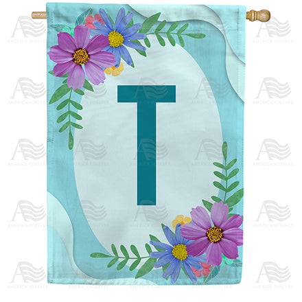 America Forever Cosmos On Blue Wood Monogram House Flag