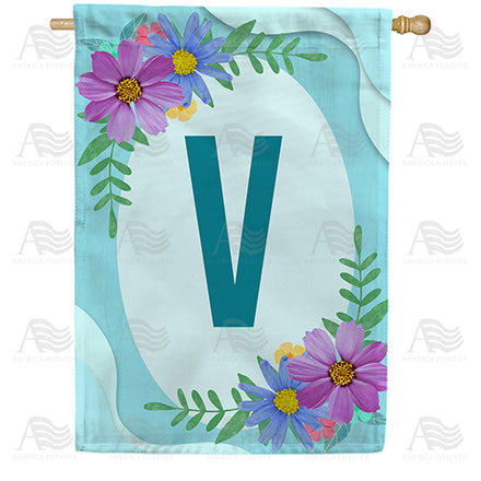 America Forever Cosmos On Blue Wood Monogram House Flag