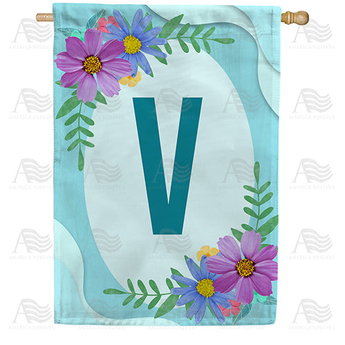 America Forever Cosmos On Blue Wood Monogram House Flag