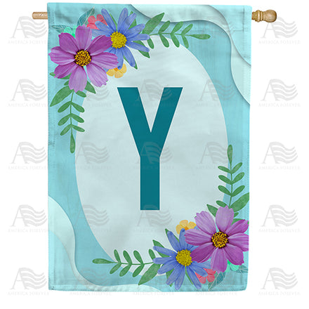 America Forever Cosmos On Blue Wood Monogram House Flag