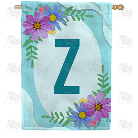America Forever Cosmos On Blue Wood Monogram House Flag