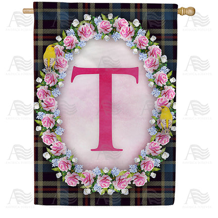 Burst Of Pink Monogram House Flag
