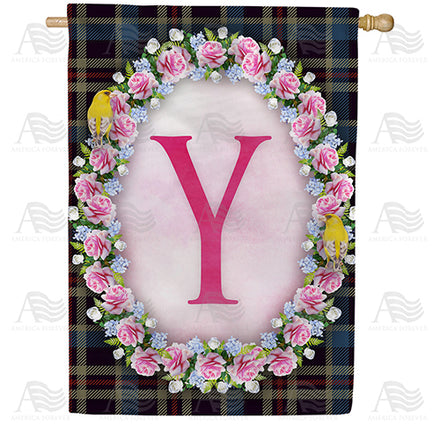Burst Of Pink Monogram House Flag