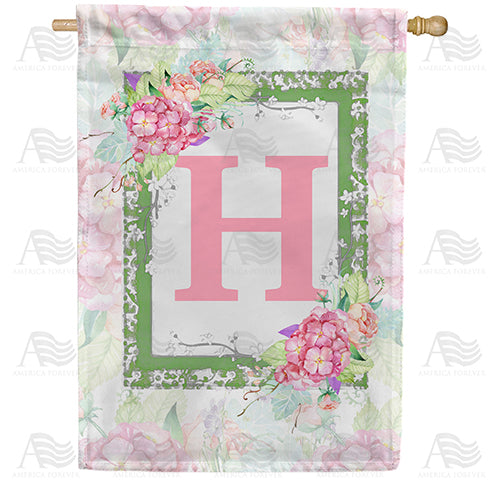 America Forever Watercolor Hydrangeas Monogram House Flag