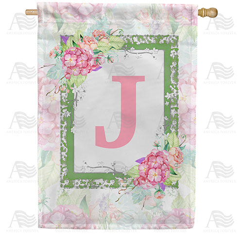 America Forever Watercolor Hydrangeas Monogram House Flag