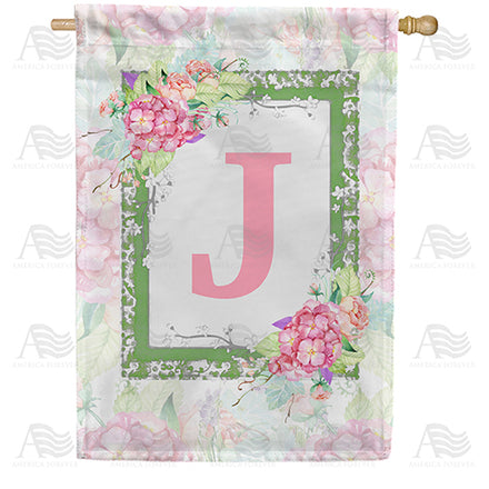 America Forever Watercolor Hydrangeas Monogram House Flag