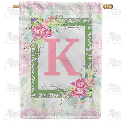 America Forever Watercolor Hydrangeas Monogram House Flag
