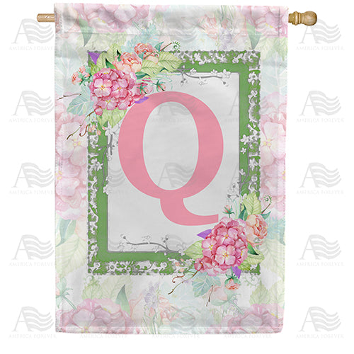 America Forever Watercolor Hydrangeas Monogram House Flag
