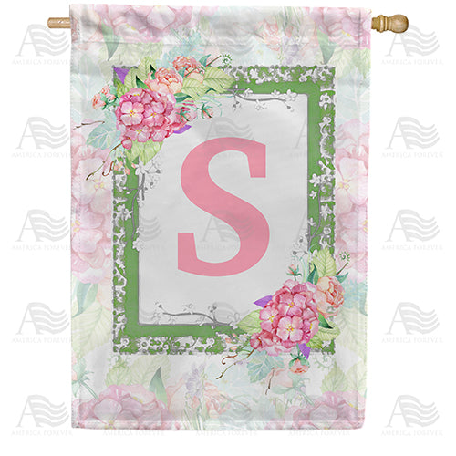 America Forever Watercolor Hydrangeas Monogram House Flag